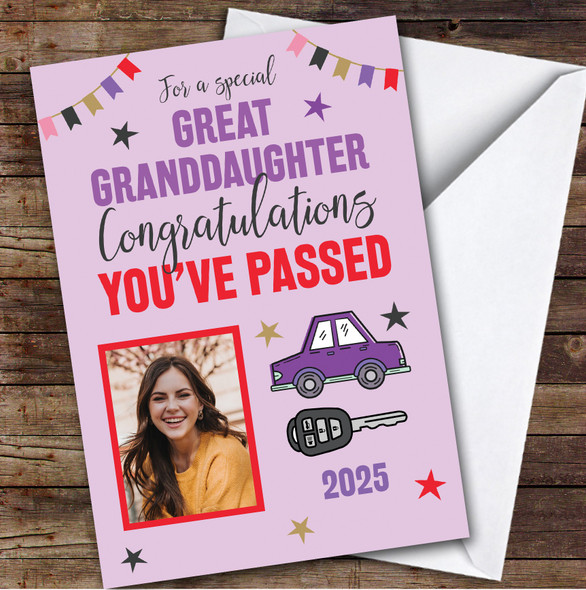 Personalised Passed Driving Test Card For Great Granddaughter Photo Car Key