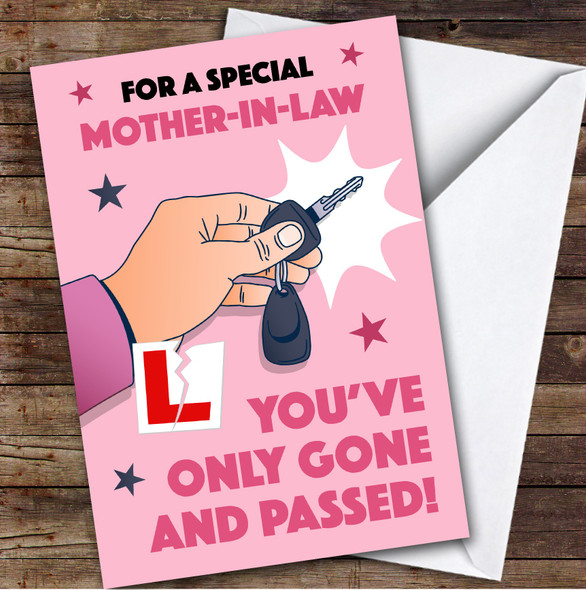 Personalised Passed Driving Test Card For Mother-In-Law Car Key Pink