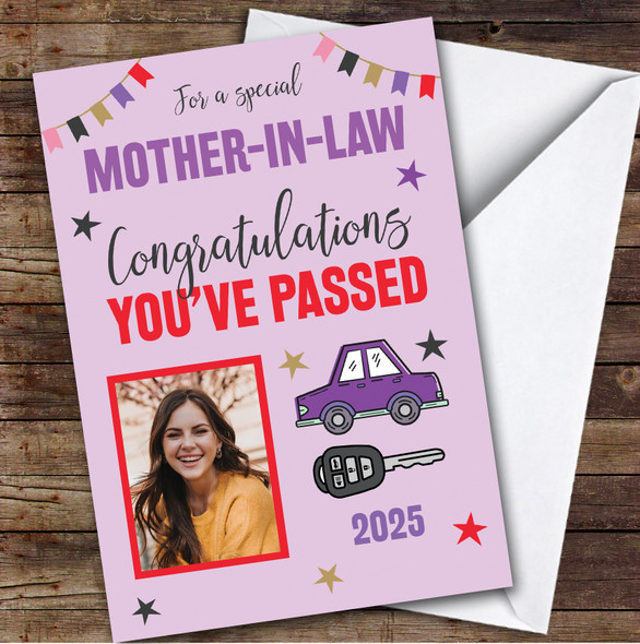 Personalised Passed Driving Test Card For Mother-In-Law Photo Car Key Purple