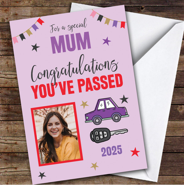 Personalised Passed Driving Test Card For Mum Photo Car Key Purple