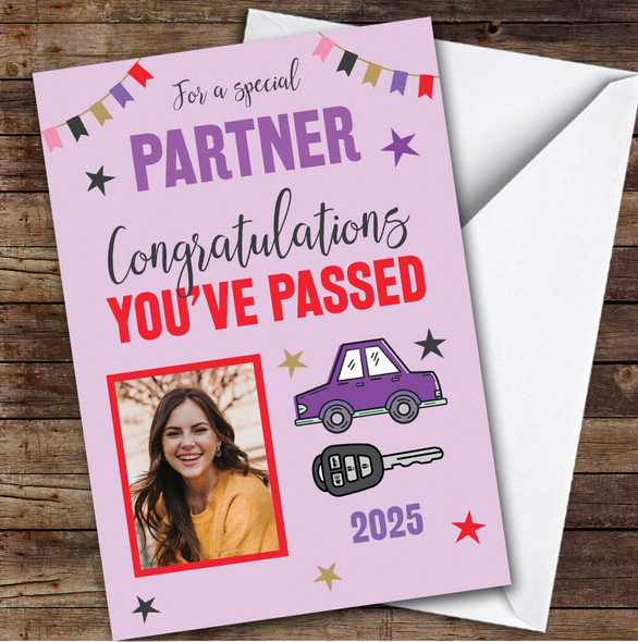 Personalised Passed Driving Test Card For Partner Photo Car Key Purple