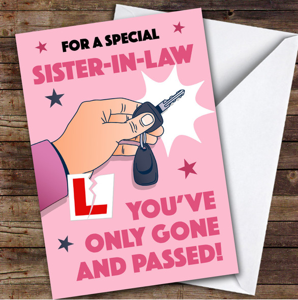 Personalised Passed Driving Test Card For Sister-In-Law Car Key Pink
