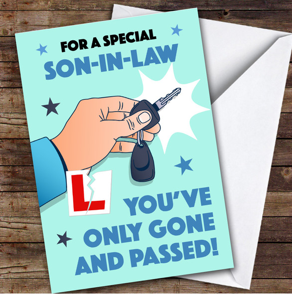 Personalised Passed Driving Test Card For Son-In-Law Car Key Blue