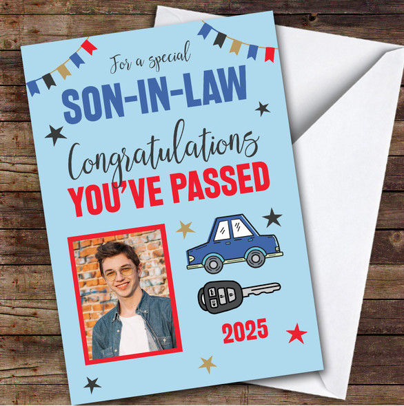 Personalised Passed Driving Test Card For Son-In-Law Photo Car Key Blue