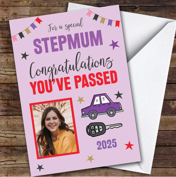 Personalised Passed Driving Test Card For Stepmum Photo Car Key Purple