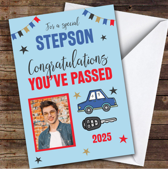 Personalised Passed Driving Test Card For Stepson Photo Car Key Blue