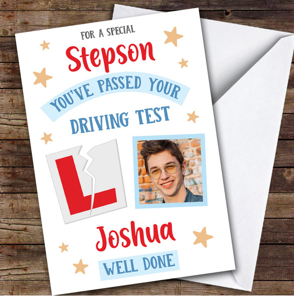 Personalised Passed Driving Test Card For Stepson Photo L Plate Star