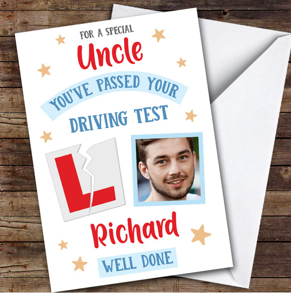 Personalised Passed Driving Test Card For Uncle Photo L Plate Star