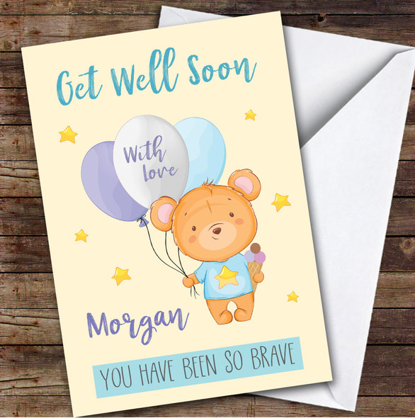 Personalised Get Well Soon Card For Anyone Bear Balloons Brave