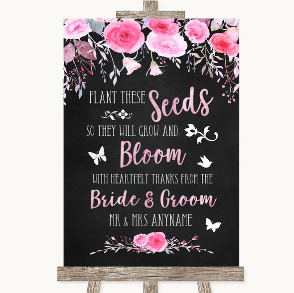 Chalk Style Watercolour Pink Floral Plant Seeds Favours Wedding Sign