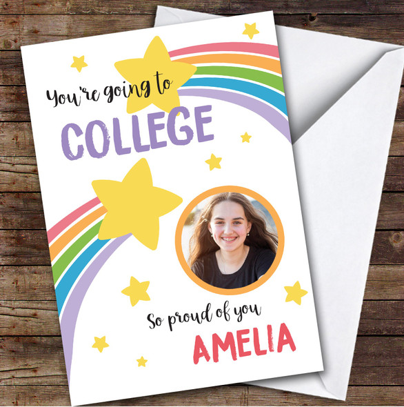 Personalised Off To College Card For Anyone Photo Rainbow Star