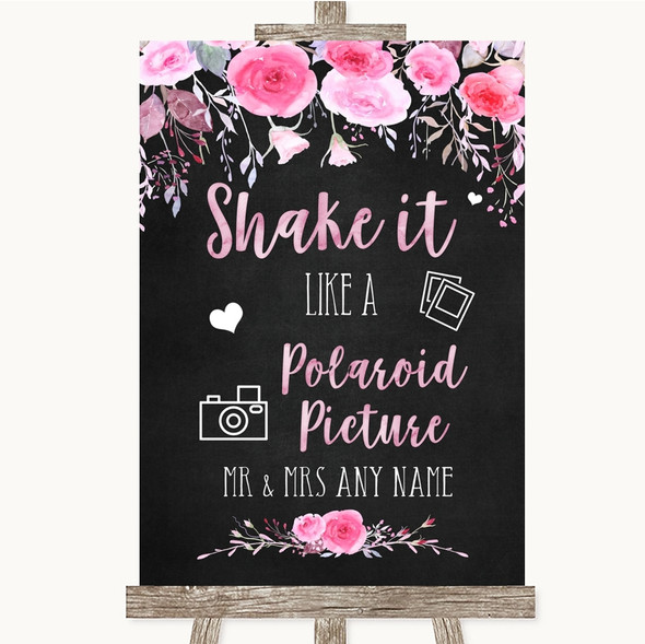 Chalk Style Watercolour Pink Floral Polaroid Picture Personalised Wedding Sign