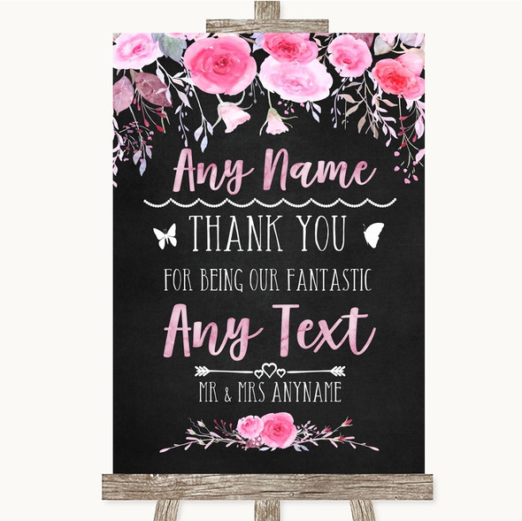 Chalk Watercolour Pink Thank You Bridesmaid Page Boy Best Man Wedding Sign