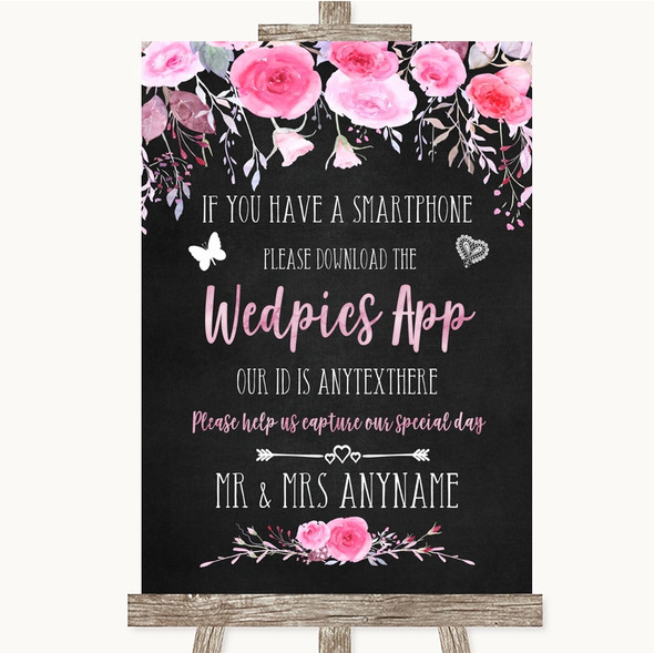 Chalk Style Watercolour Pink Floral Wedpics App Photos Personalised Wedding Sign