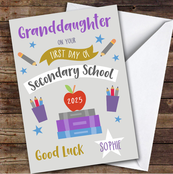 Personalised First Day Of School Card For Granddaughter Secondary Grey Personalised First Day Of School Card For Granddaughter Secondary Grey