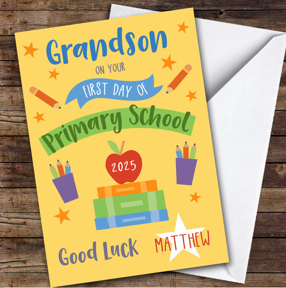 Personalised First Day Of School Card For Grandson Primary Yellow