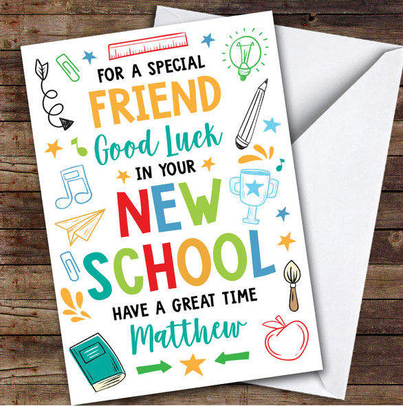 Personalised Going To New School Card For Friend Bright Doodle Personalised Going To New School Card For Friend Bright Doodle