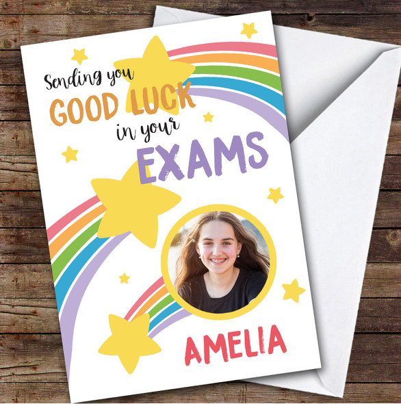Personalised Good Luck In Exams Card For Anyone Photo Rainbow Star
