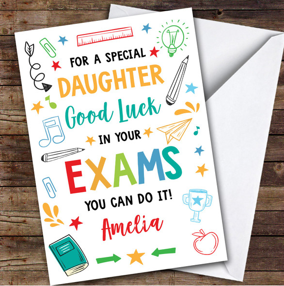 Personalised Good Luck In Exams Card For Daughter Bright Doodle