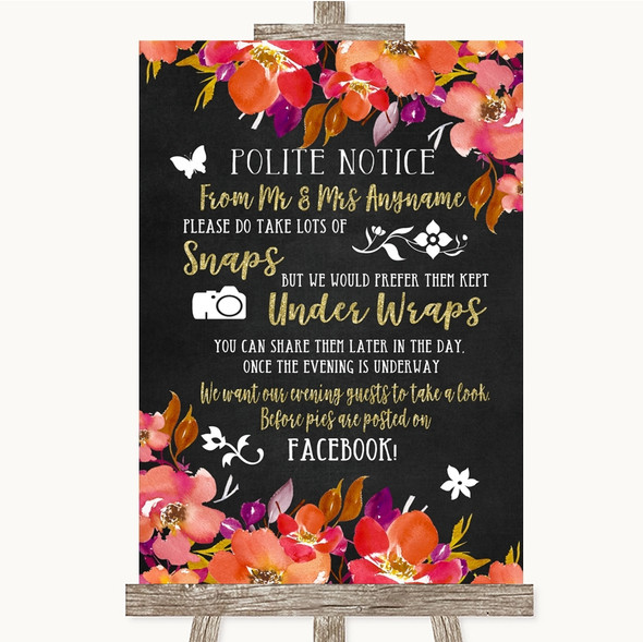 Pink Coral Orange & Purple Don't Post Photos Facebook Personalised Wedding Sign