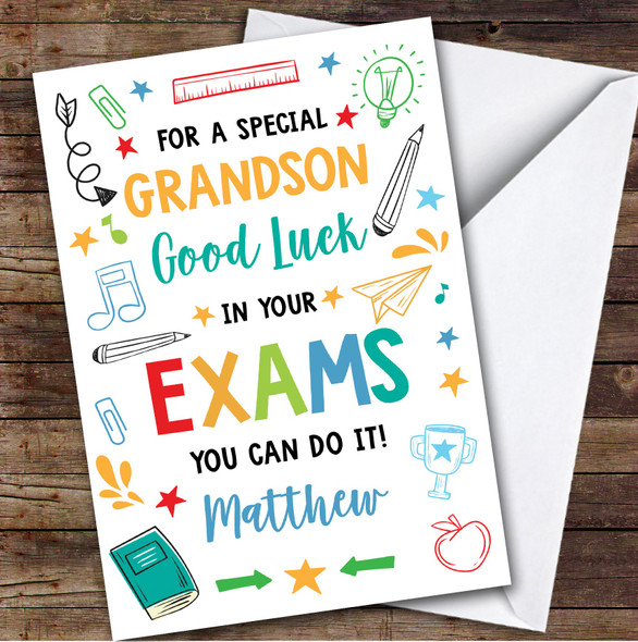 Personalised Good Luck In Exams Card For Grandson Bright Doodle