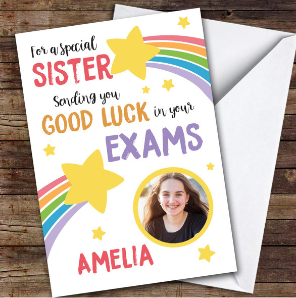 Personalised Good Luck In Exams Card For Sister Photo Rainbow Star
