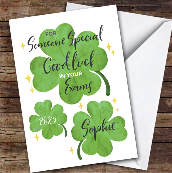 Personalised Good Luck In Exams Card For Someone Special Lucky Clover