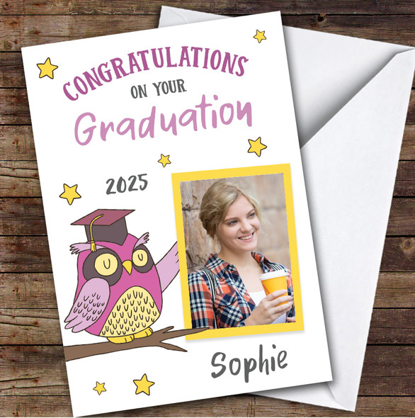 Personalised Graduation Card For Anyone Photo Pink Owl