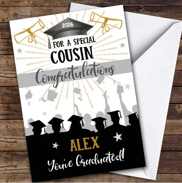Personalised Graduation Card For Cousin Silhouette Hat