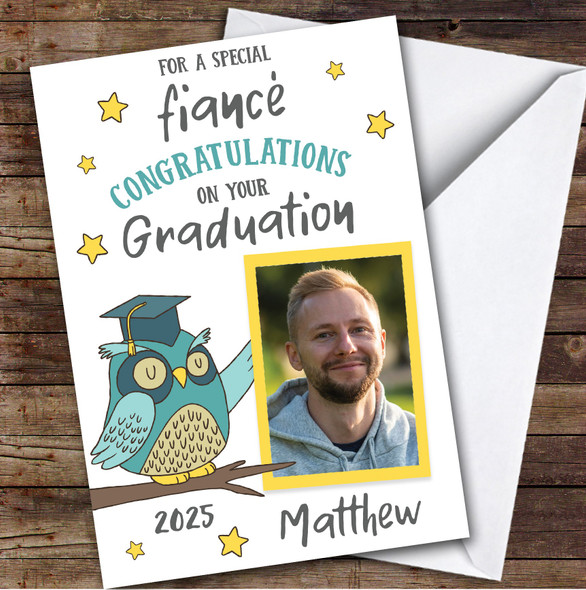 Personalised Graduation Card For Fiance Photo Green Owl
