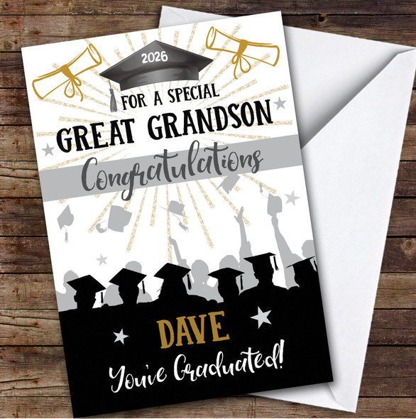 Personalised Graduation Card For Great Grandson Silhouette Hat