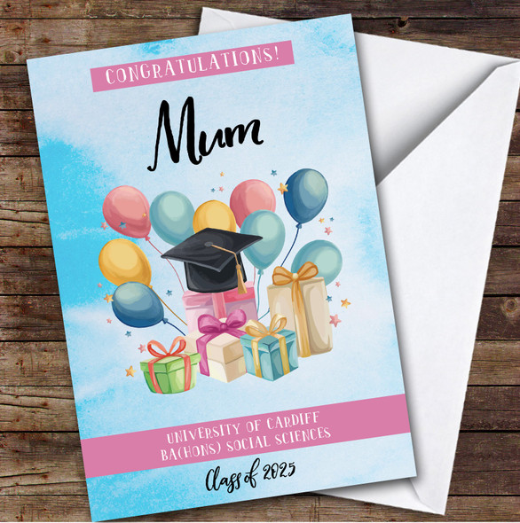 Personalised Graduation Card For Mum Balloons Gift Blue