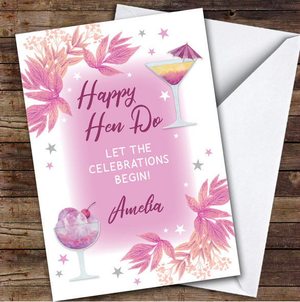 Personalised Hen Do Card For Anyone Pink Cocktails