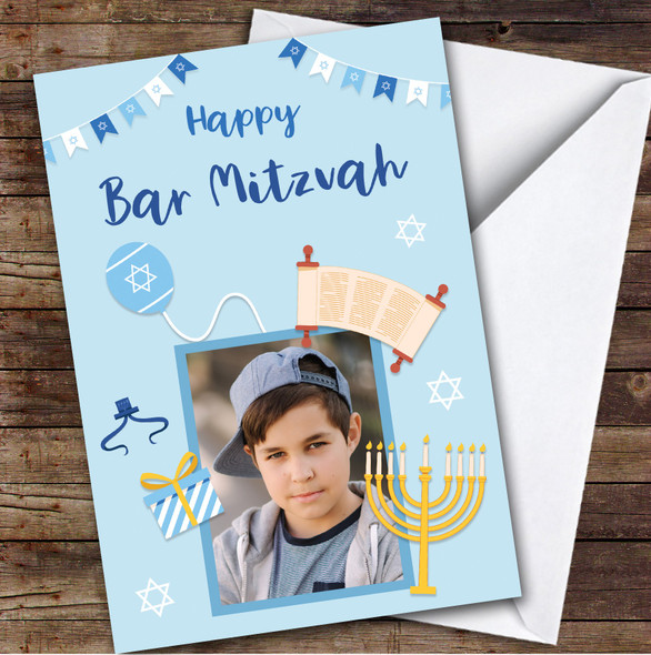 Personalised Bar Mitzvah Card For Anyone Photo Blue Balloon
