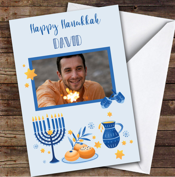 Personalised Hanukkah Card For Anyone Photo Blue