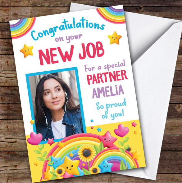 Personalised New Job Card For Partner Photo Rainbow