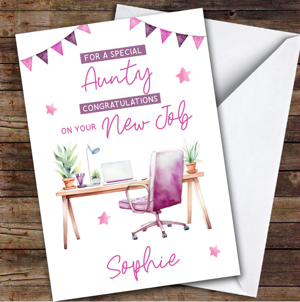 Personalised New Job Card For Aunty Desk Job Pink