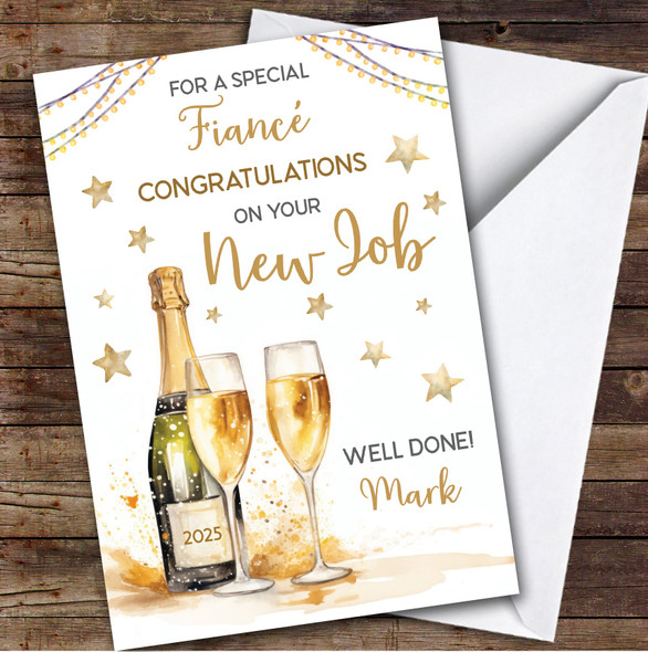 Personalised New Job Card For Fiance Champagne Flute Gold