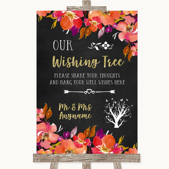 Pink Coral Orange & Purple Wishing Tree Personalised Wedding Sign