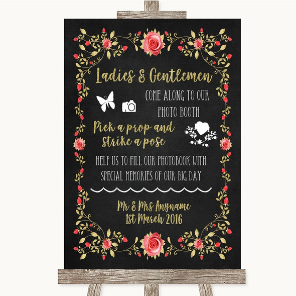 Chalk Style Blush Pink Rose & Gold Pick A Prop Photobooth Wedding Sign
