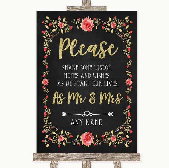 Chalk Style Blush Pink Rose & Gold Share Your Wishes Personalised Wedding Sign