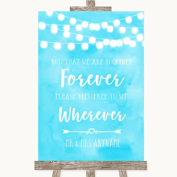 Aqua Sky Blue Watercolour Lights Informal No Seating Plan Wedding Sign