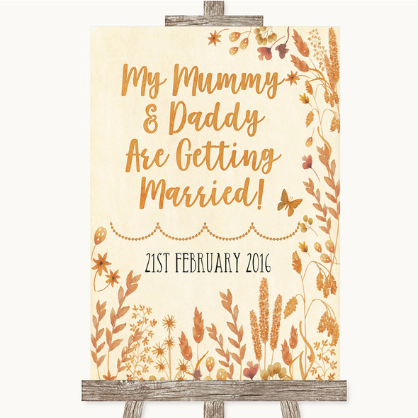 Autumn Leaves Mummy Daddy Getting Married Personalised Wedding Sign