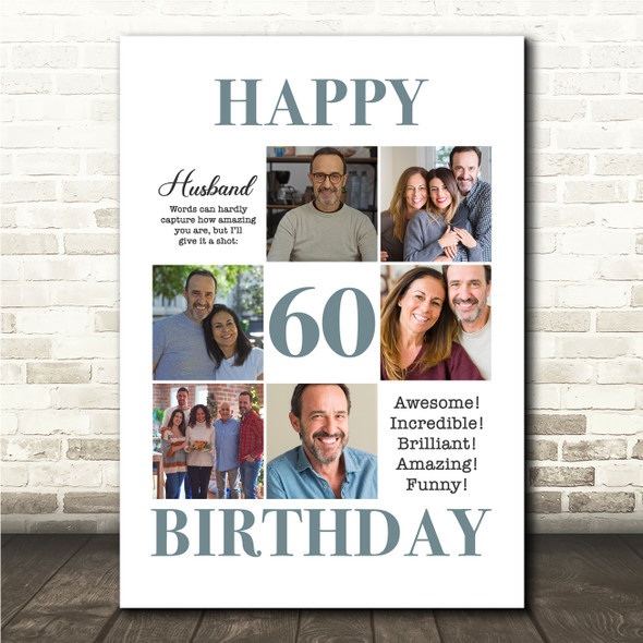 Photo Collage 60th Birthday Custom Gift For Husband 6-Photo Print Or Canvas