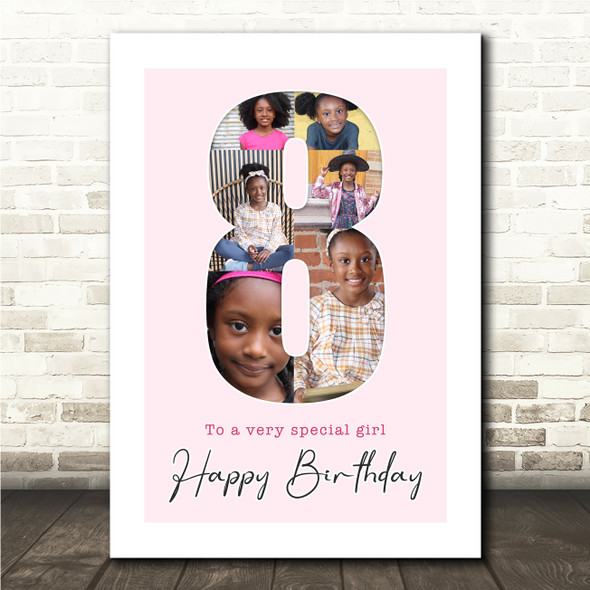 Photo Collage 6-Photo 8th Birthday Gift For Kids Girls Pink Print Or Canvas