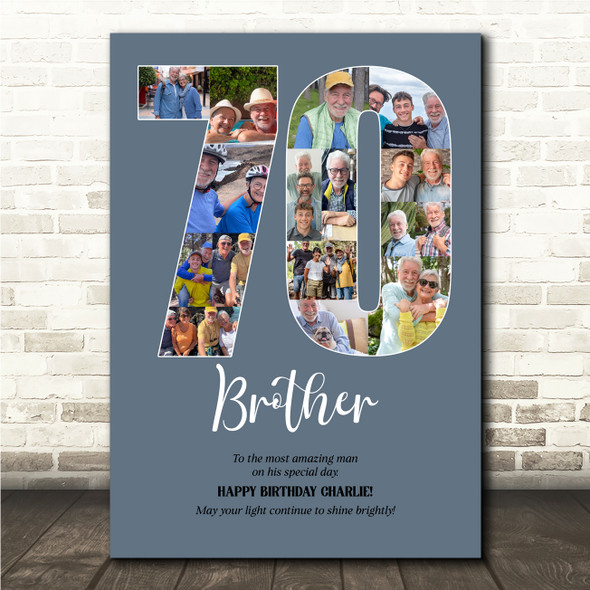 Photo Collage 70th Birthday Custom Gift For Him 16-Photo 70 Print Or Canvas