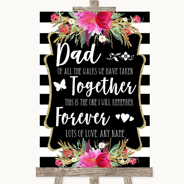 Black & White Stripes Pink Dad Walk Down The Aisle Personalised Wedding Sign