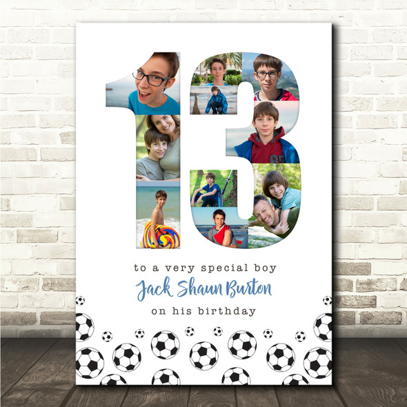 Photo Collage 10-Photo 13th Birthday Football Gift For Boys Print Or Canvas