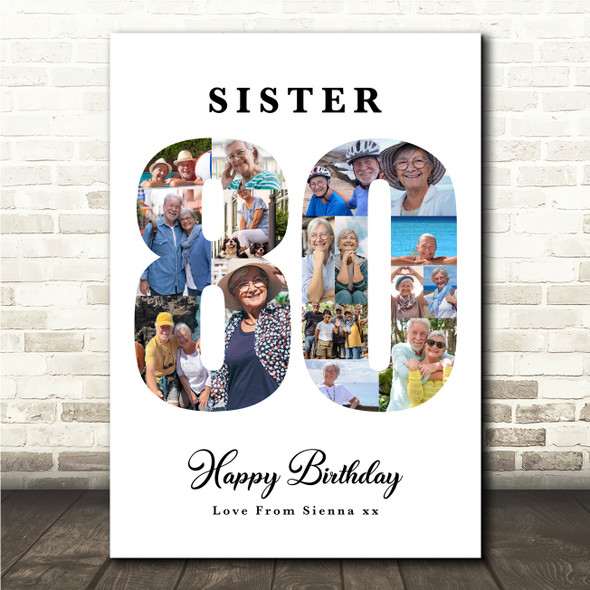 Photo Collage 80th Birthday Custom Gift For Her 16-Photo 80 Print Or Canvas