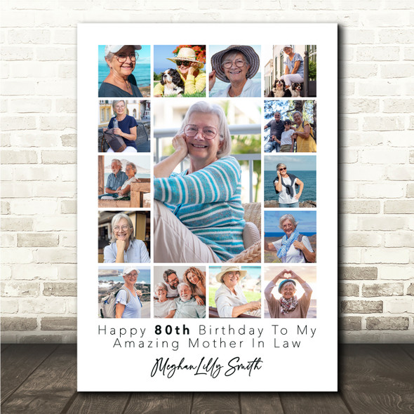 Photo Collage 80th Birthday Gift For Mother-In-Law 15-Photo Print Or Canvas